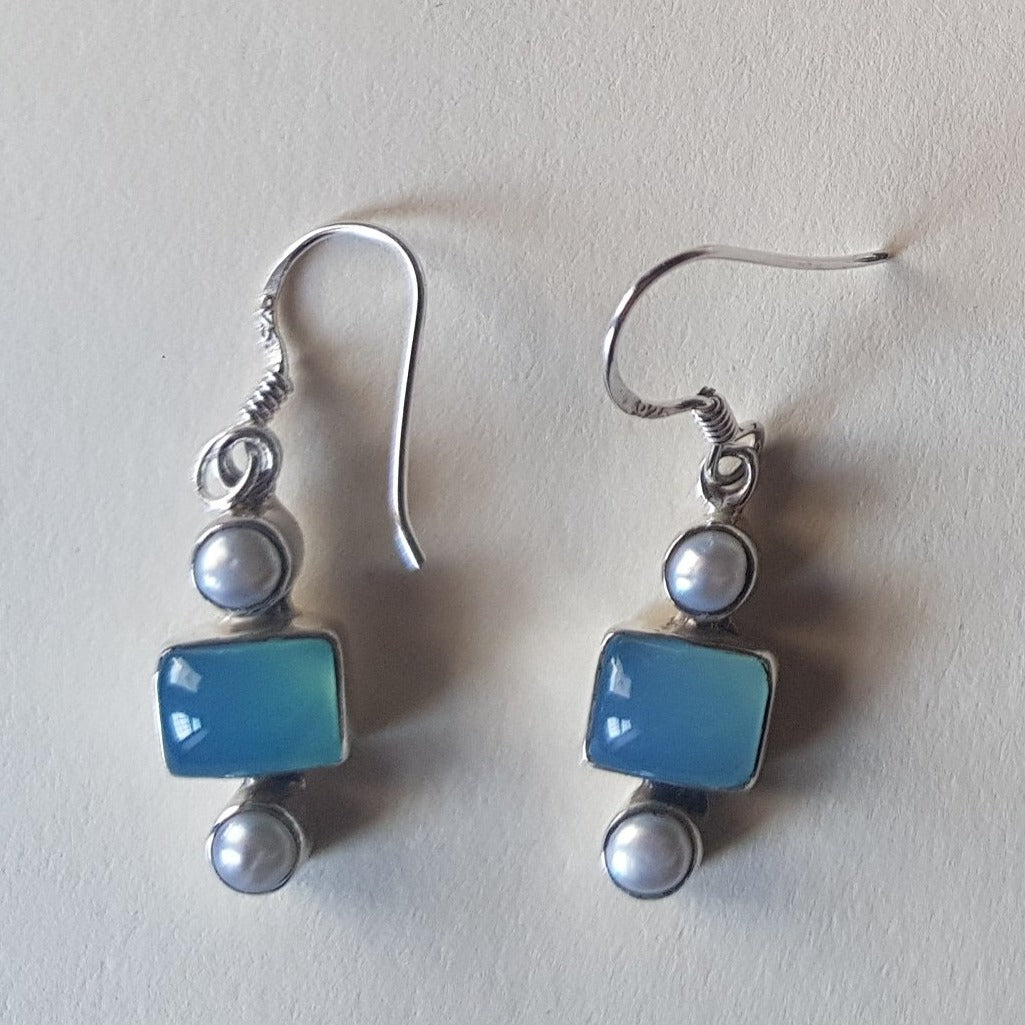 92.5 Pure Silver Blue Aquamarine Earrings