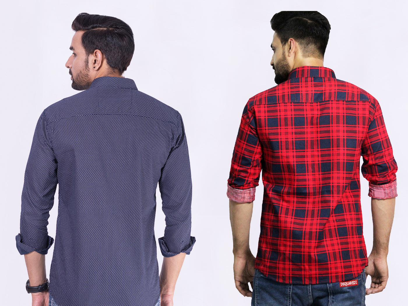 Men's Cotton Blue Dotted Red Check Shirt Combo