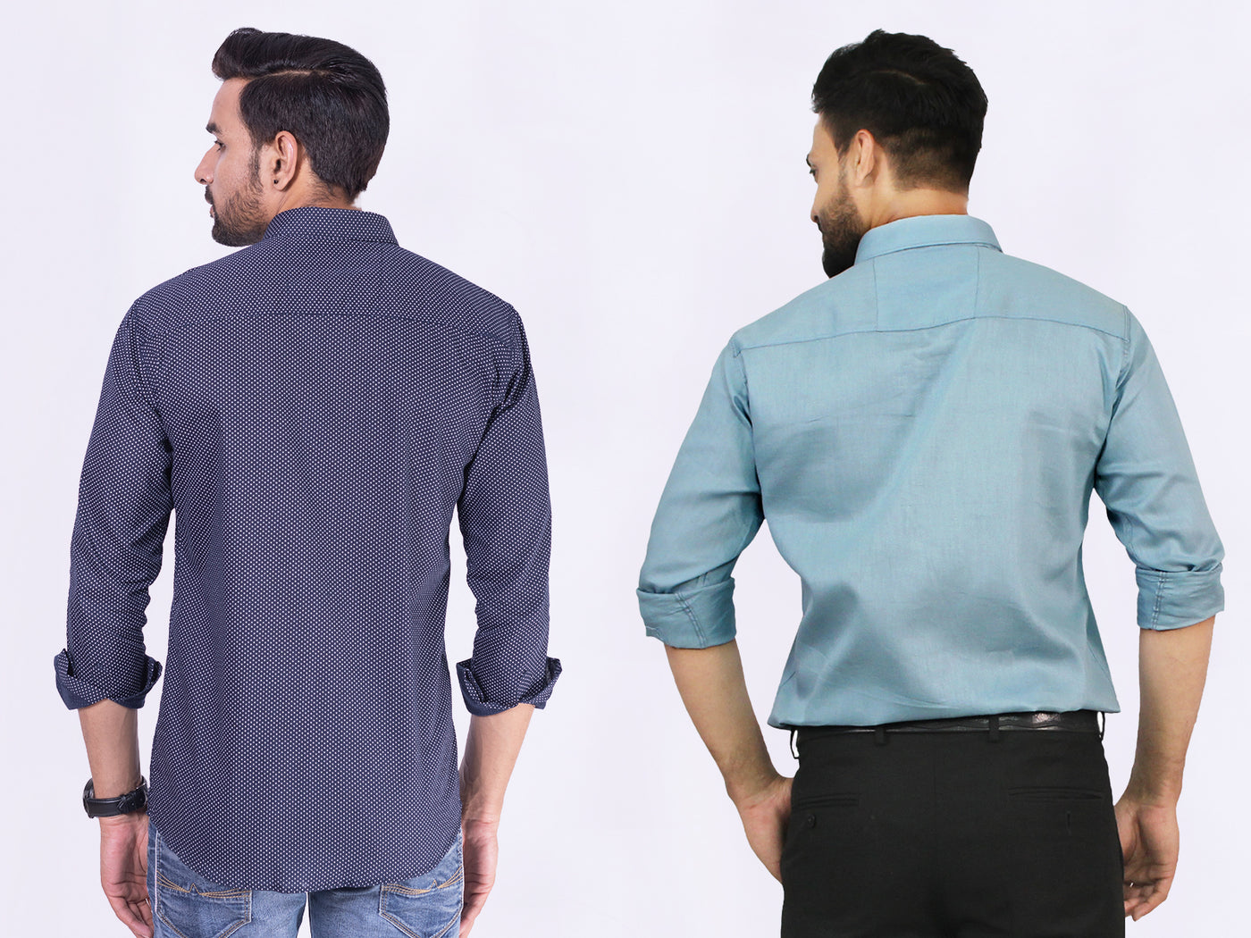 Men's Cotton Blue Dotted Grey Plain Shirt Combo