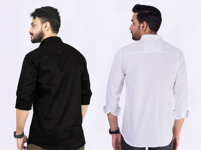 Men's Cotton Black White Dot Shirt Combo