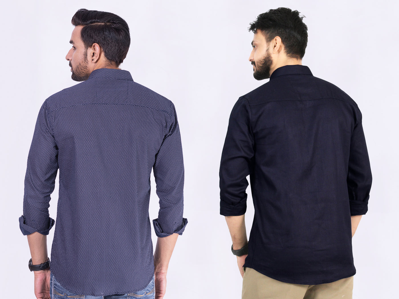Men's Cotton Blue Dotted & Blue Plain Shirt Combo
