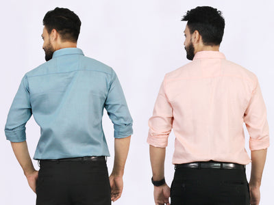 Men's Cotton Grey Peach Plain Shirt Combo