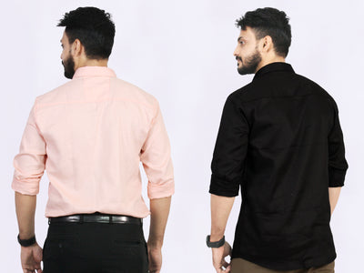 Men's Cotton Peach Black Shirt Combo