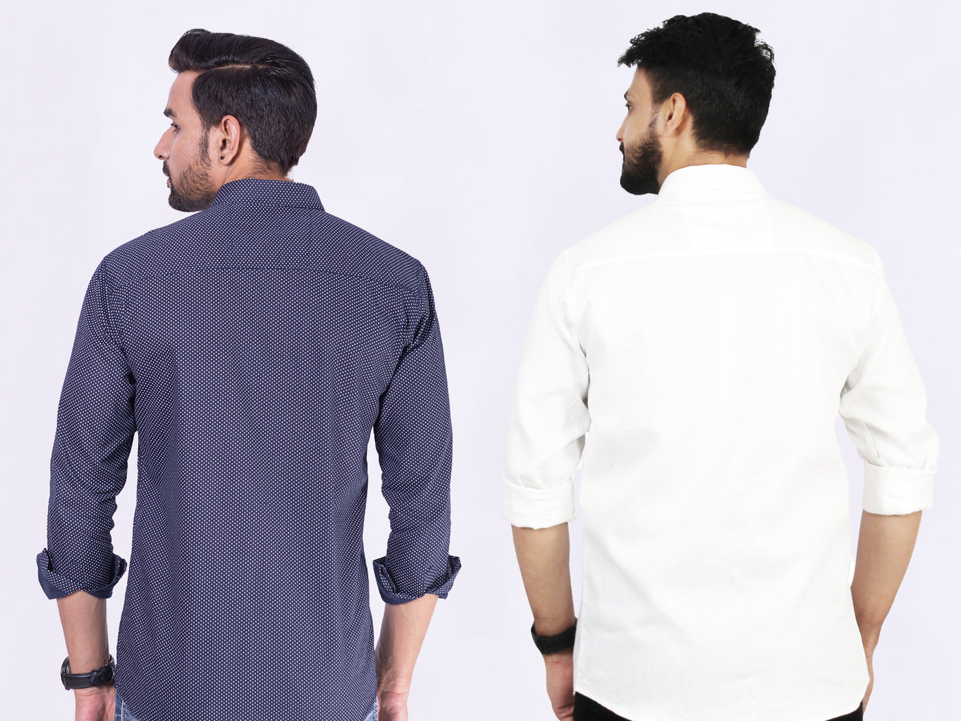 Men's Cotton Blue Dotted White Plain Shirt Combo