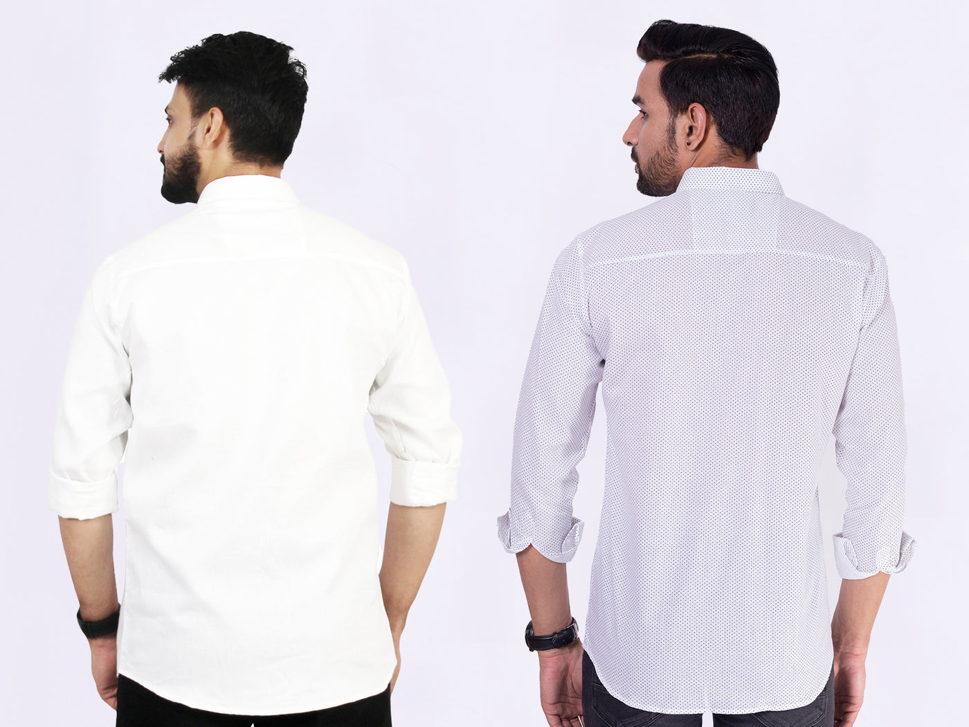 Men's Cotton White Dotted & White Plain Shirt Combo