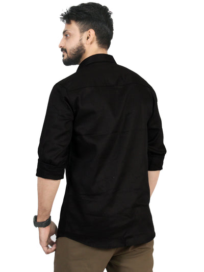 FURIO- Men's Cotton Plain Black Shirt