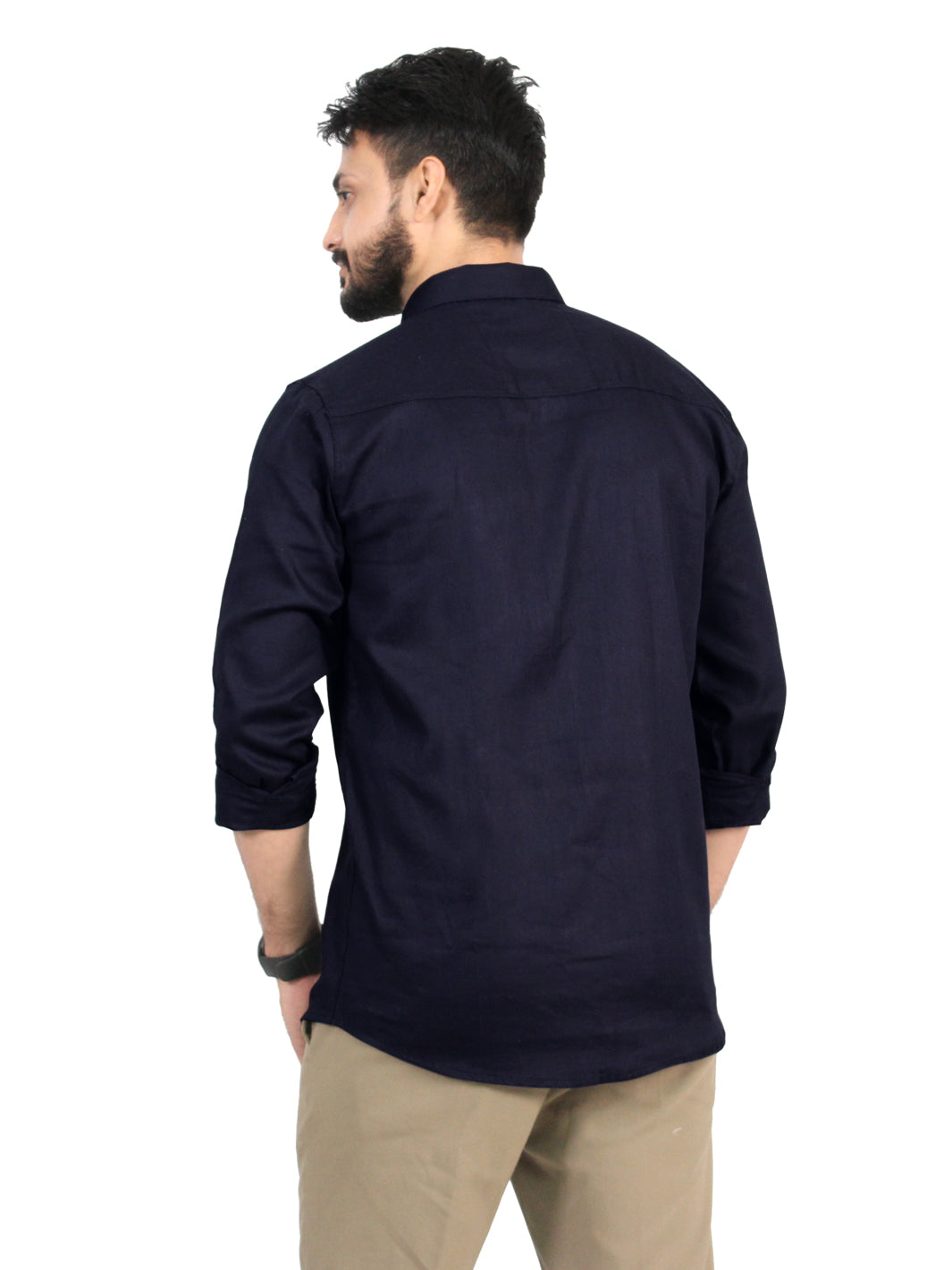 NAVY- Men's Cotton Plain Dark Blue Shirt