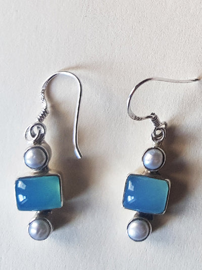 92.5 Pure Silver Blue Aquamarine Earrings