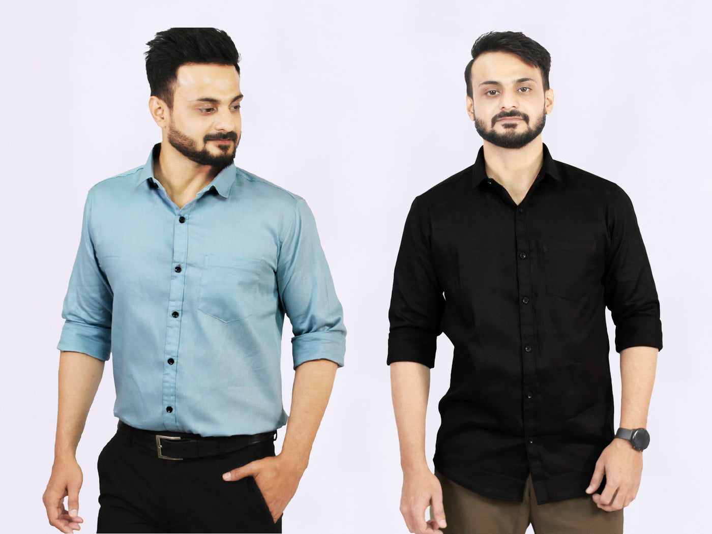 Men's Cotton Black Gray Shirt Combo