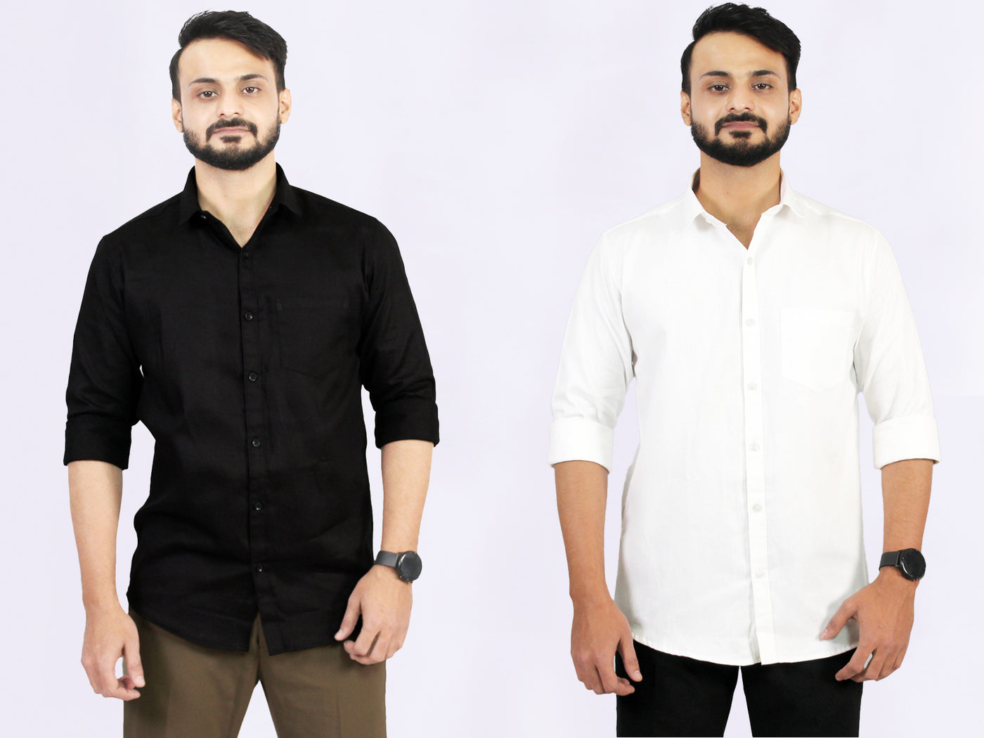 Men's Cotton Black White Shirt Combo