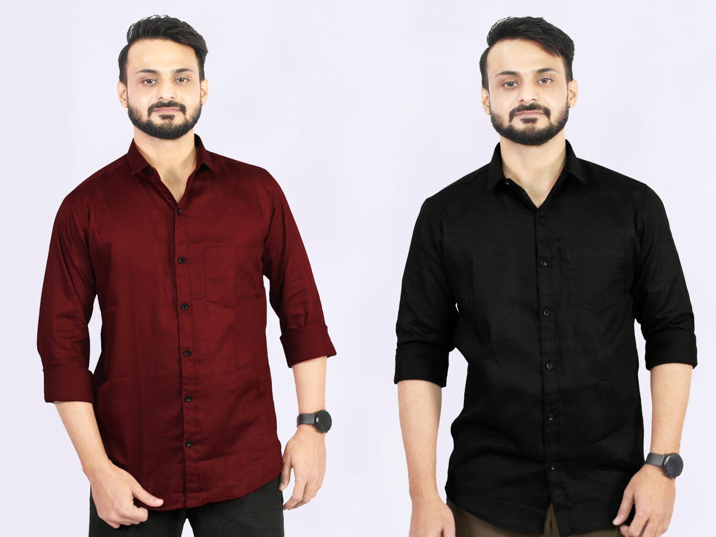 Men's Cotton Black Maroon Shirt Combo