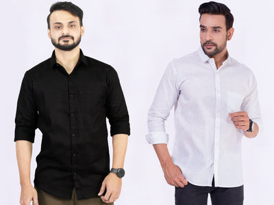 Men's Cotton Black White Dot Shirt Combo