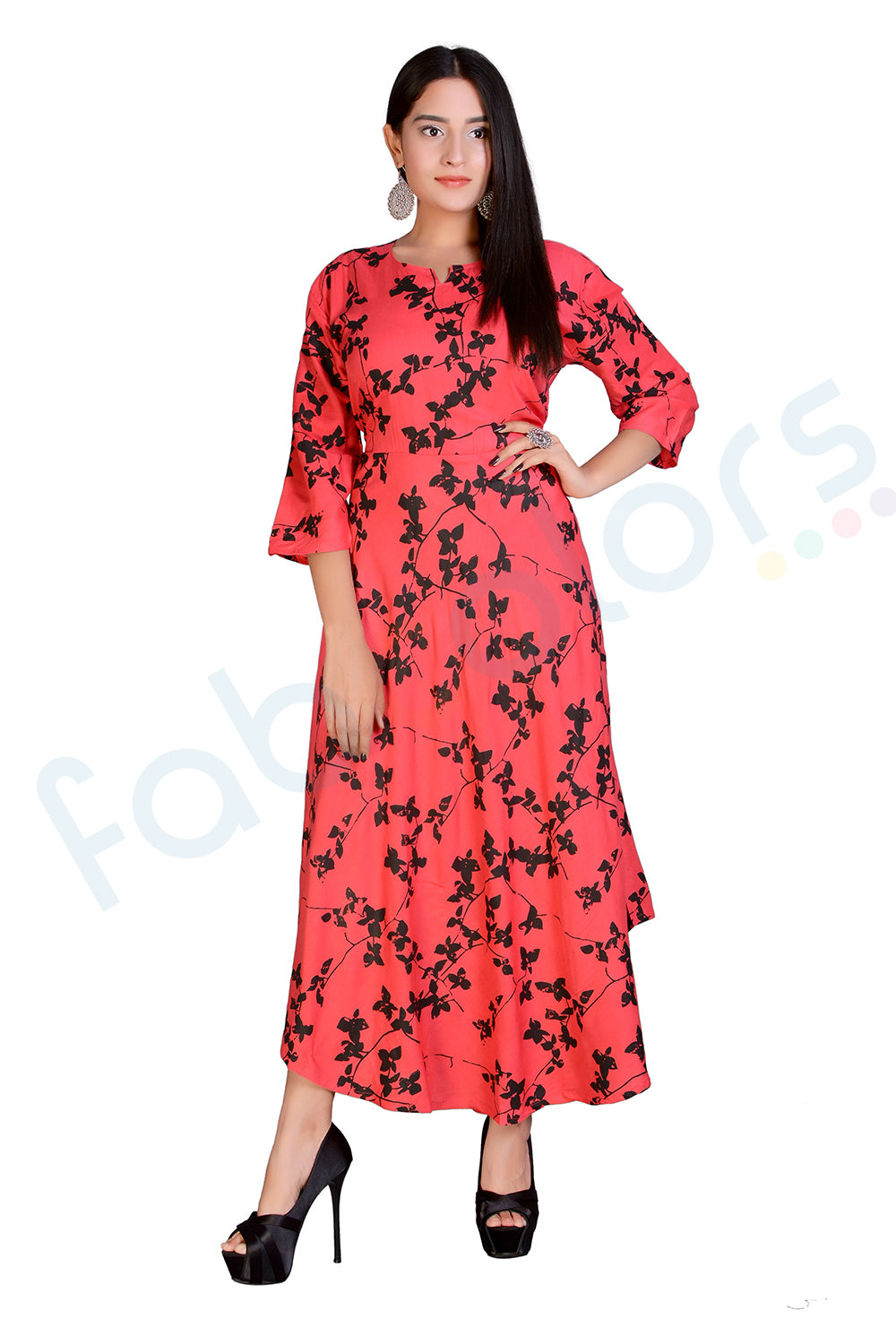 Red Printed Fashionable Long Dress