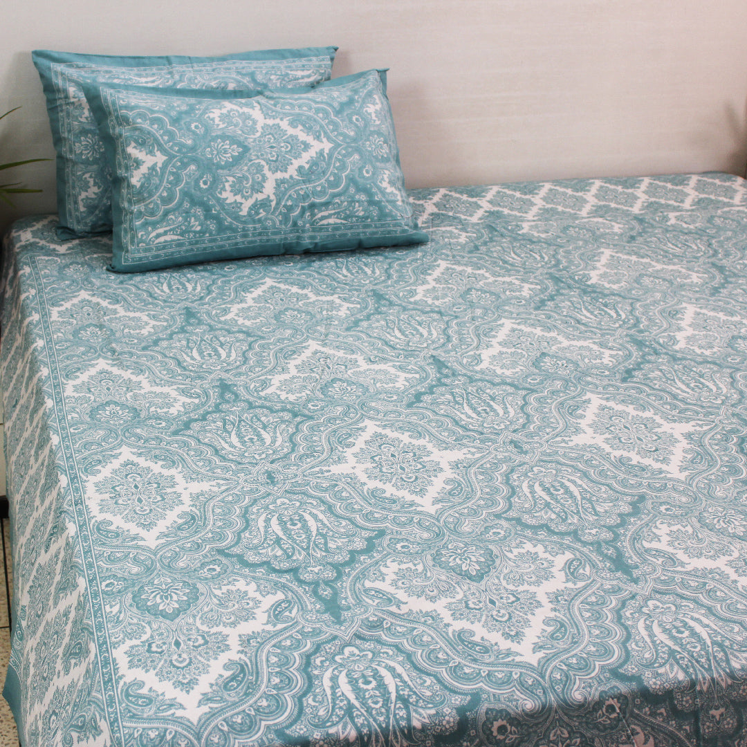Cotton King Bedsheet Set | Modern Lotus Pastel Print | 108 x 108 Inch