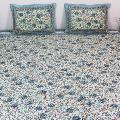 Cotton Double Bedsheet Set | Light Chocolate Floral Jaal Print