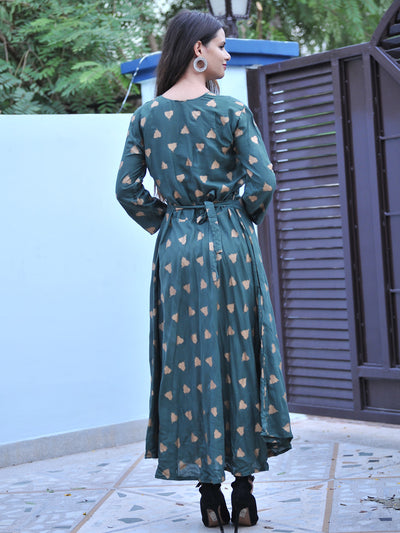Rayon Green Women Maxi Long Kurti Gown