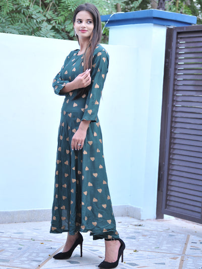 Rayon Green Women Maxi Long Kurti Gown