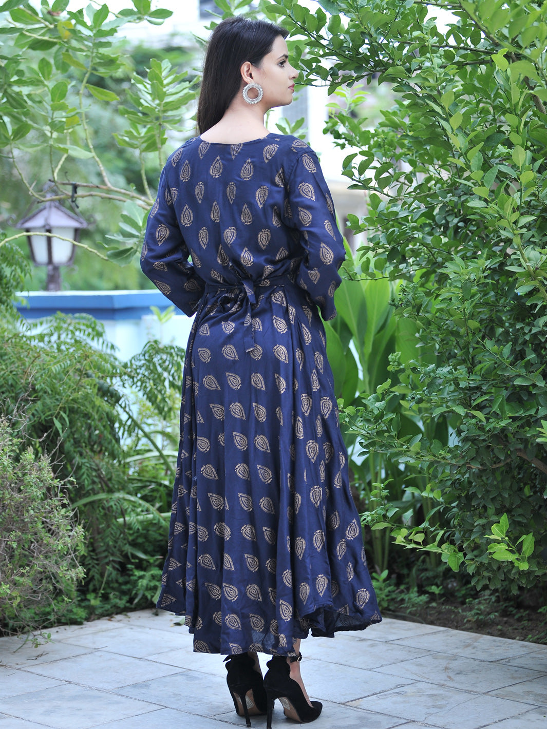Rayon Blue Women Maxi Long Kurti Gown