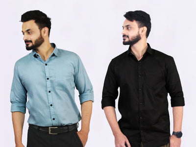 Men's Cotton Black Gray Shirt Combo