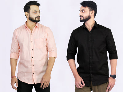 Men's Cotton Peach Black Shirt Combo