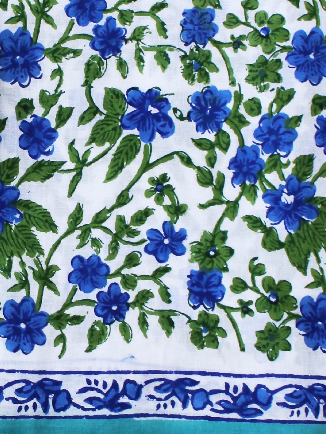 White Base Blue Floral Pure Hand Block Cotton Cambric Set