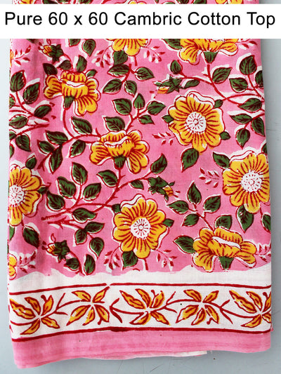 Epic Pink Floral Block Print with Chiffon Dupatta