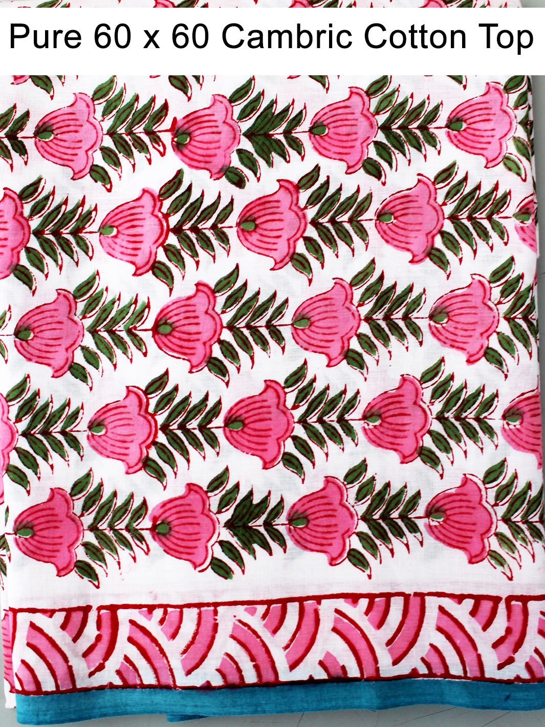 Pink Flowers Block Print with Chiffon Dupatta