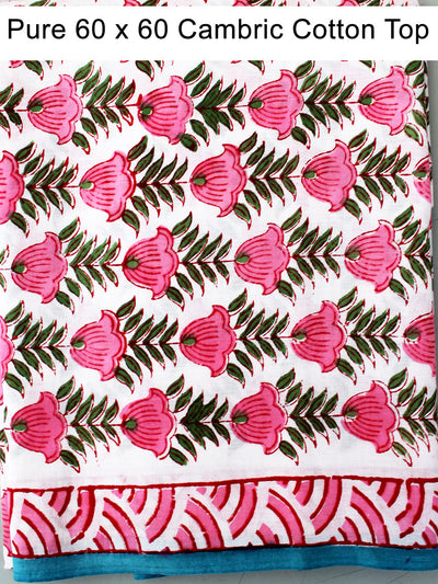 Pink Flowers Block Print with Chiffon Dupatta