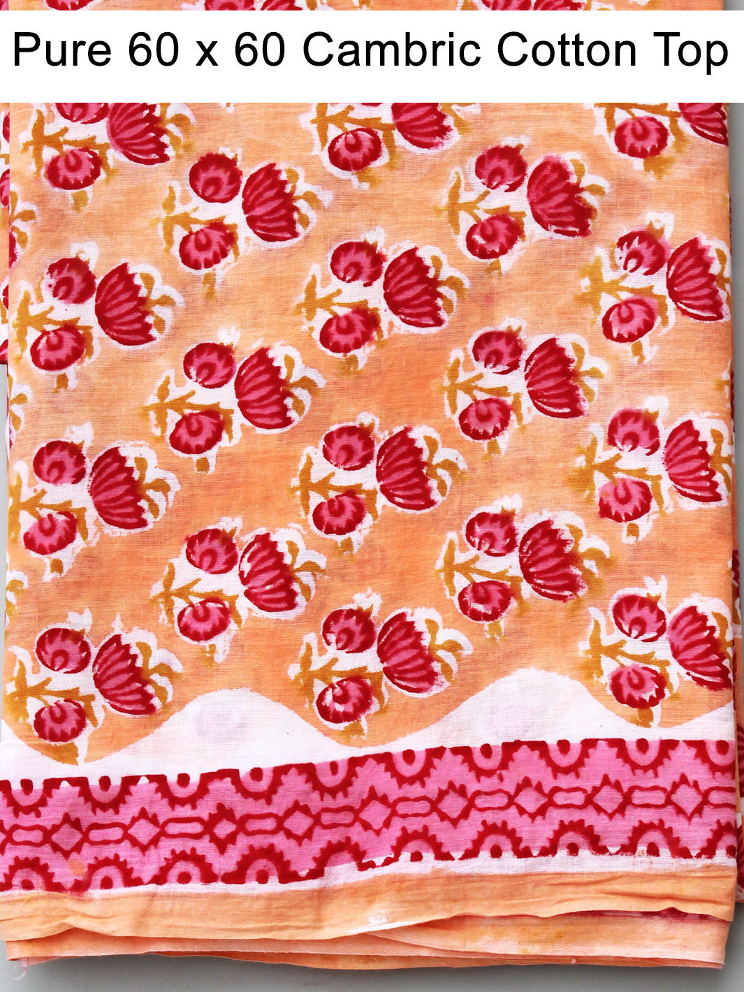 Peach Floral Block Print with Chiffon Dupatta
