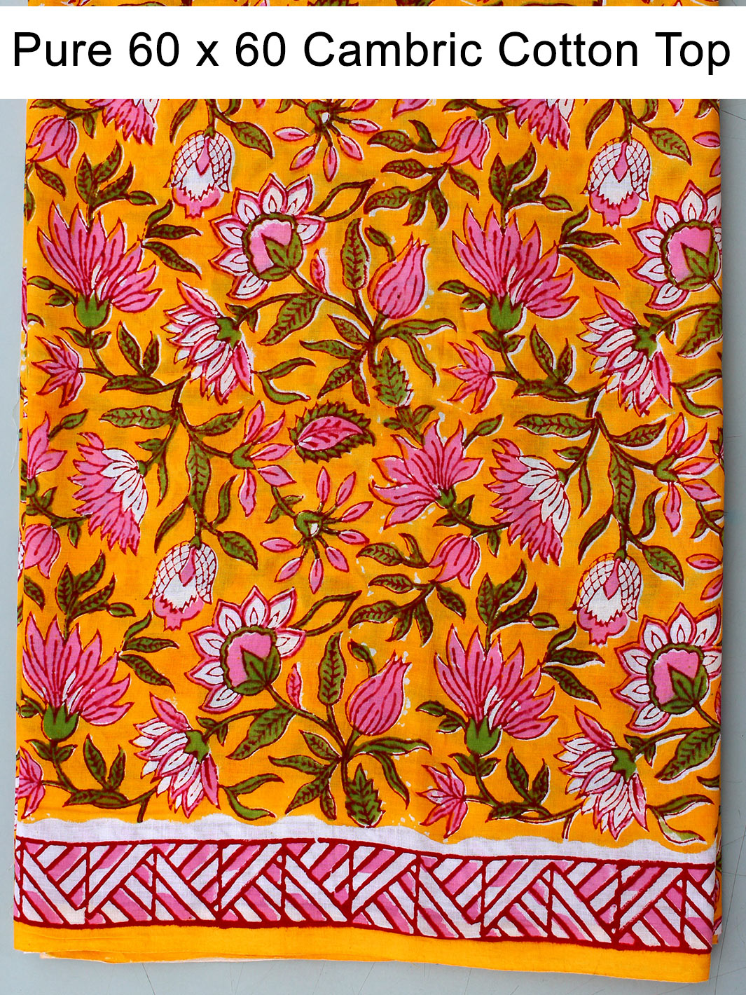 Traditional Yellow Floral Block Print with Chiffon Dupatta
