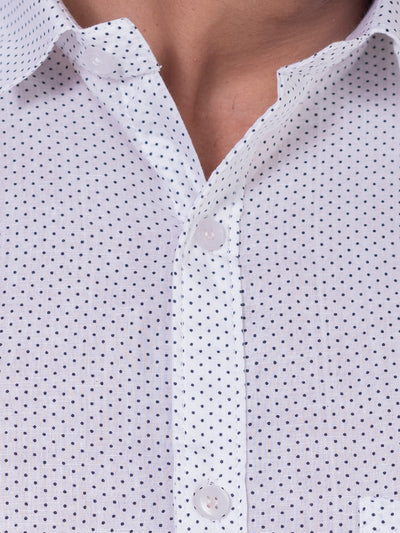 MARK- Men's Cotton White Dotted Party Shirt